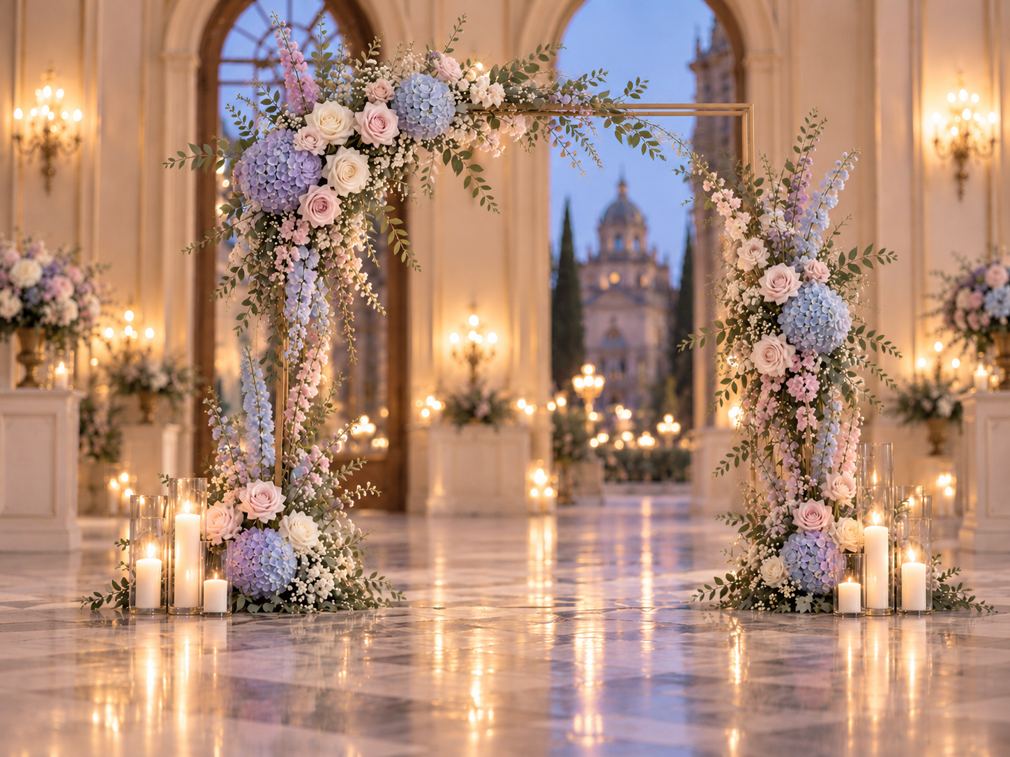 Arco floral para fotografías y bienvenida