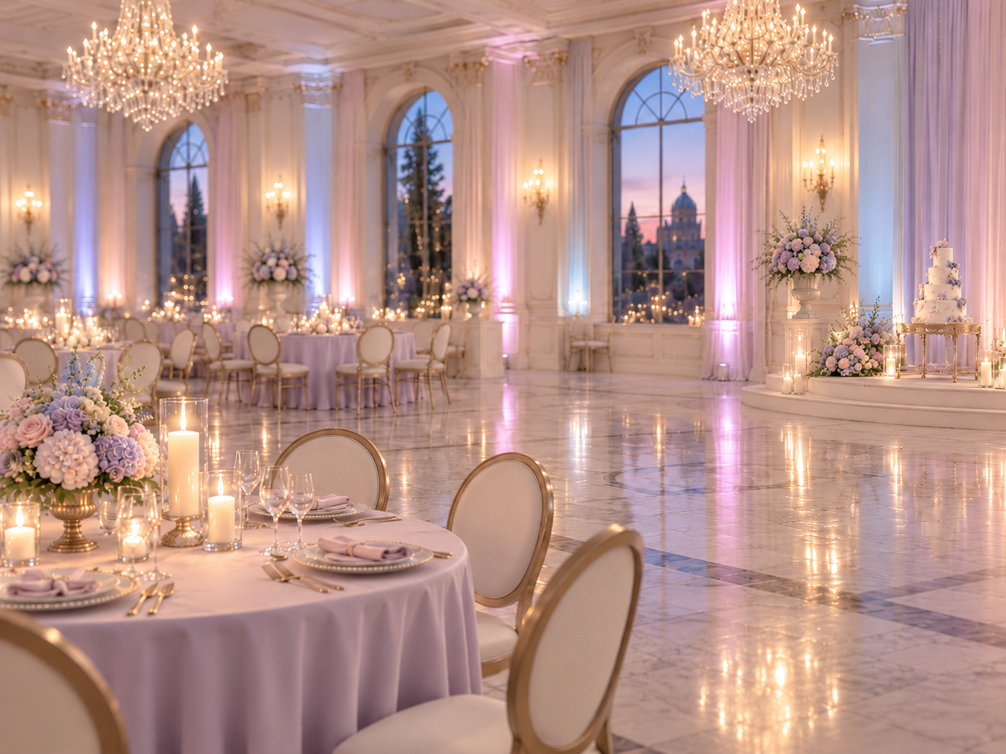 Vista general del salón decorado para la quinceañera